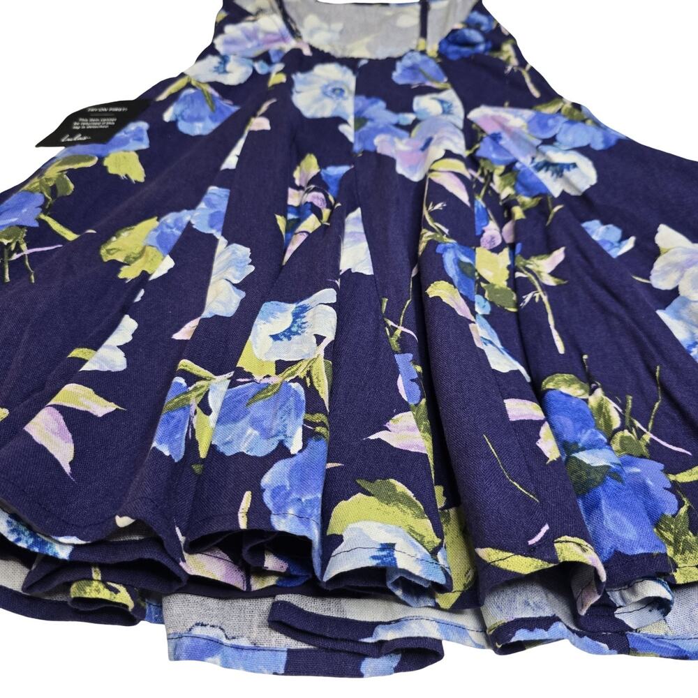Lulus Mini Dress Womens XS Blue Floral Linen Blend Fit Flare Cottagecore NWT - Picture 12 of 16